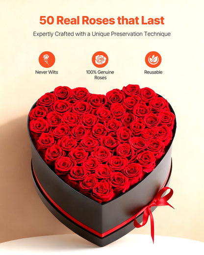 50-Piece Preserved Real Rose Heart Box