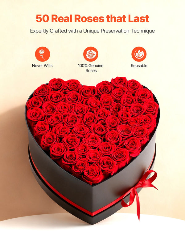 50-Piece Preserved Real Rose Heart Box