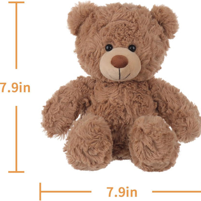Brown teddy bear with measurement indicators on a white background