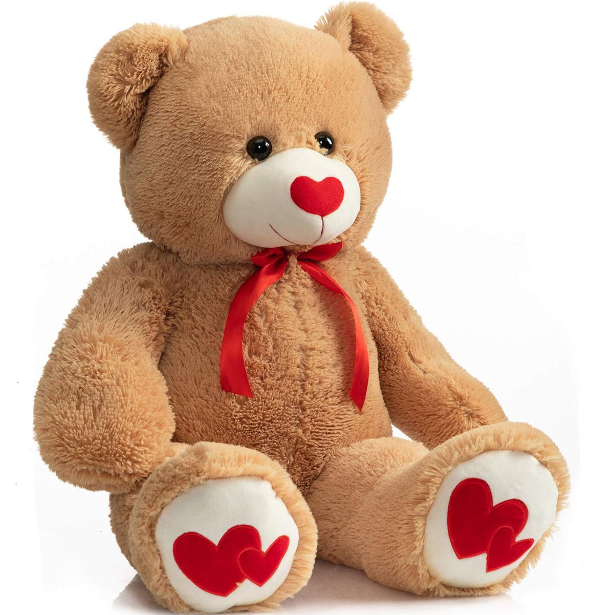 Teddy bear with red hearts on a white background